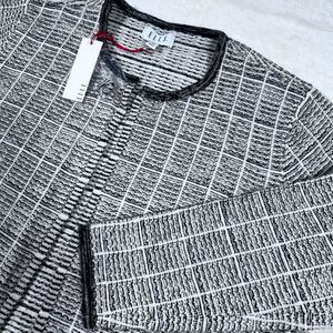 Women's Elle Sweater Jacket XXL Cozy White Black‎  Academia Quiet Luxury  Tweed